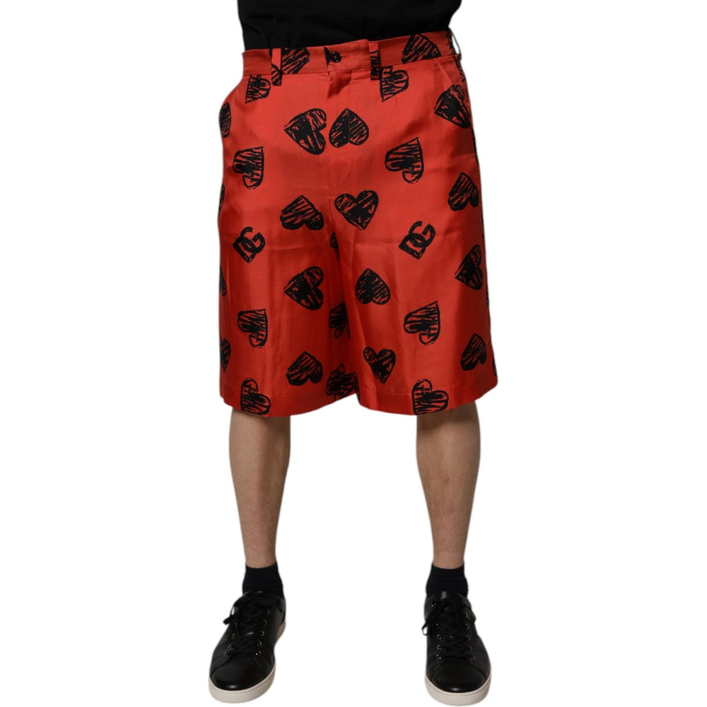 Dolce & Gabbana Orange Silk Heart Print Bermuda Shorts PAN75746-48