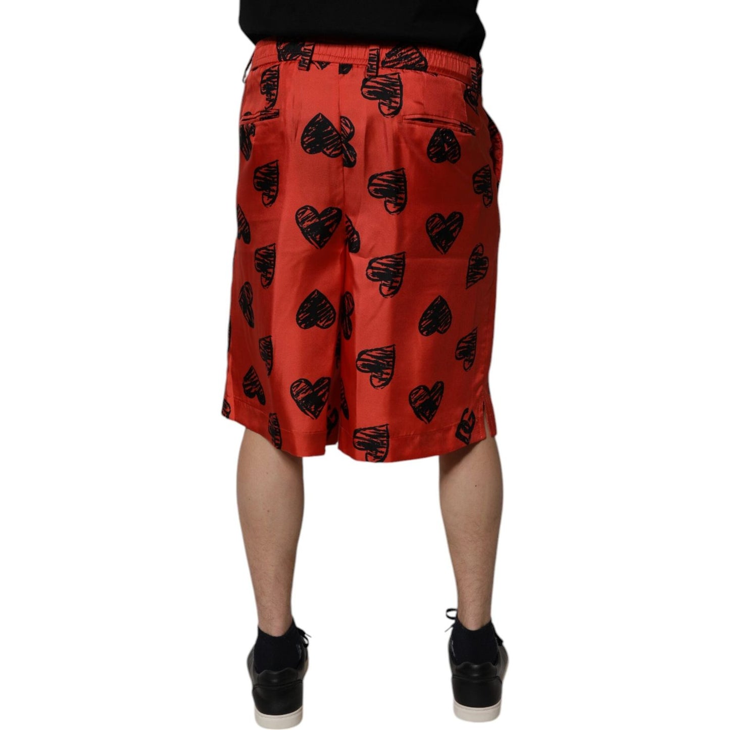 Dolce & Gabbana Orange Silk Heart Print Bermuda Shorts PAN75746-48