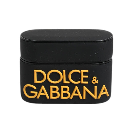 Dolce & Gabbana Black Yellow Silicone Embossed Logo Airpods Case