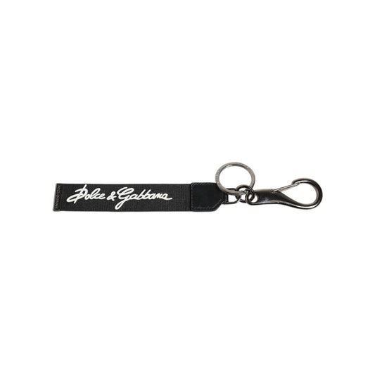 Dolce & Gabbana Black White DG Logo Silver Men Keychain Polyester Keyring