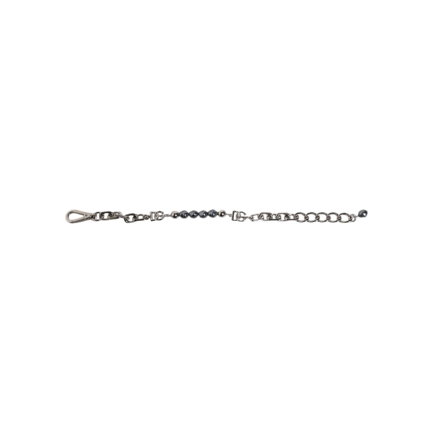 Dolce & Gabbana Silver Tone Chain Lobster Clasp Logo Gray Pearls Bracelet