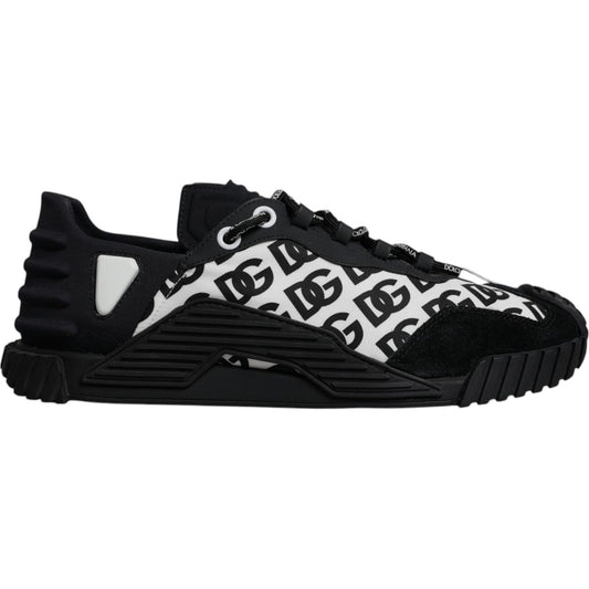Dolce & Gabbana Black Logo Lace Up Low Top NS1 Sneakers Shoes 1728,67345645728,Black and White,Dolce & Gabbana,EU44/US11,Low Tops - Sneakers - Shoes,Material: 70% Nylon 20% Leather 10% Elastane,Men,Men - Shoes,Preowned / Defect,Shoes,Sneakers - Men - Shoe