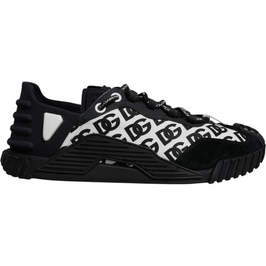 Dolce & Gabbana Black Logo Lace Up Low Top NS1 Sneakers Shoes 1728,67345645728,Black and White,Dolce & Gabbana,EU44/US11,Low Tops - Sneakers - Shoes,Material: 70% Nylon 20% Leather 10% Elastane,Men,Men - Shoes,Preowned / Defect,Shoes,Sneakers - Men - Shoe
