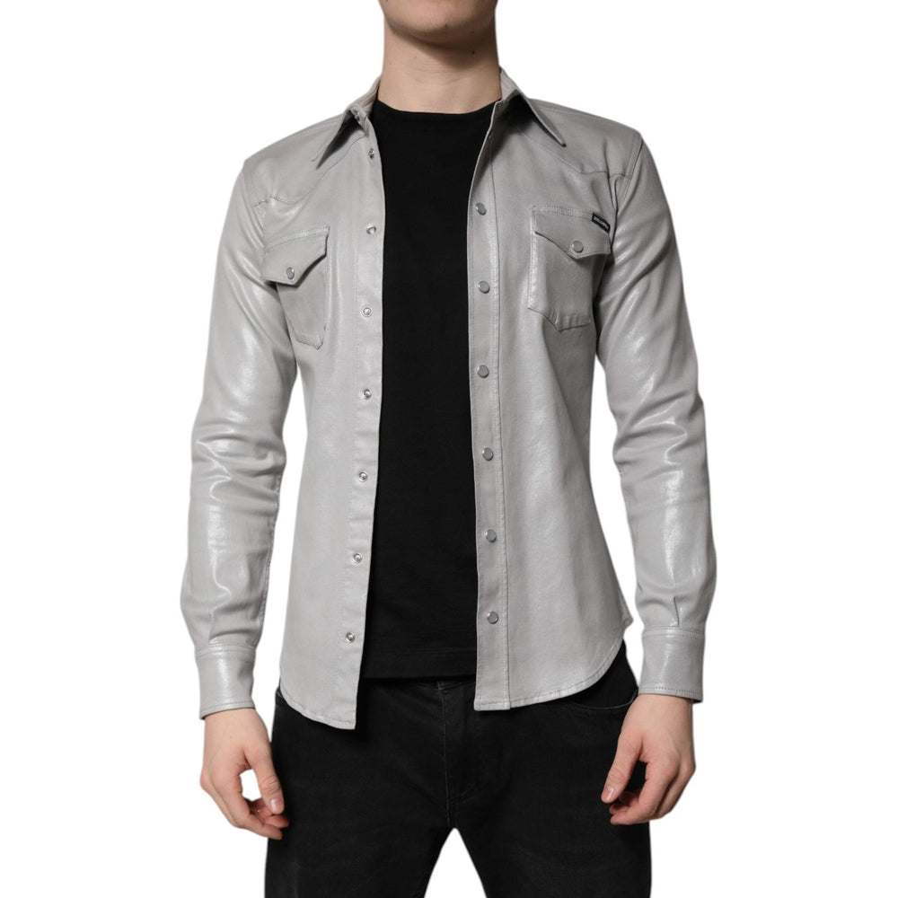 Dolce & Gabbana Metallic Gray Cotton Button Down Shirt TSH878491-42