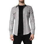 Dolce & Gabbana Metallic Gray Cotton Button Down Shirt TSH878491-42