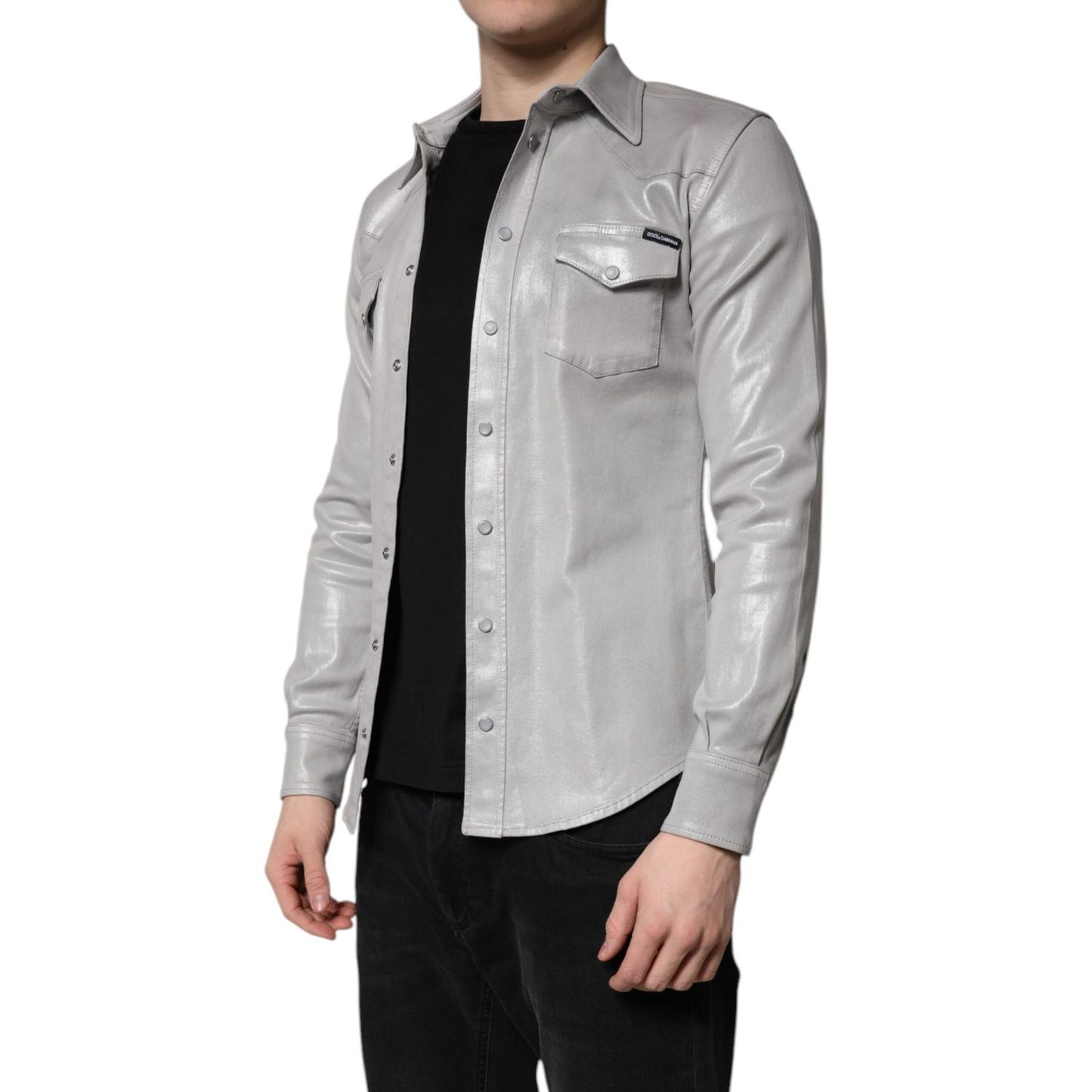 Dolce & Gabbana Metallic Gray Cotton Button Down Shirt TSH878491-42