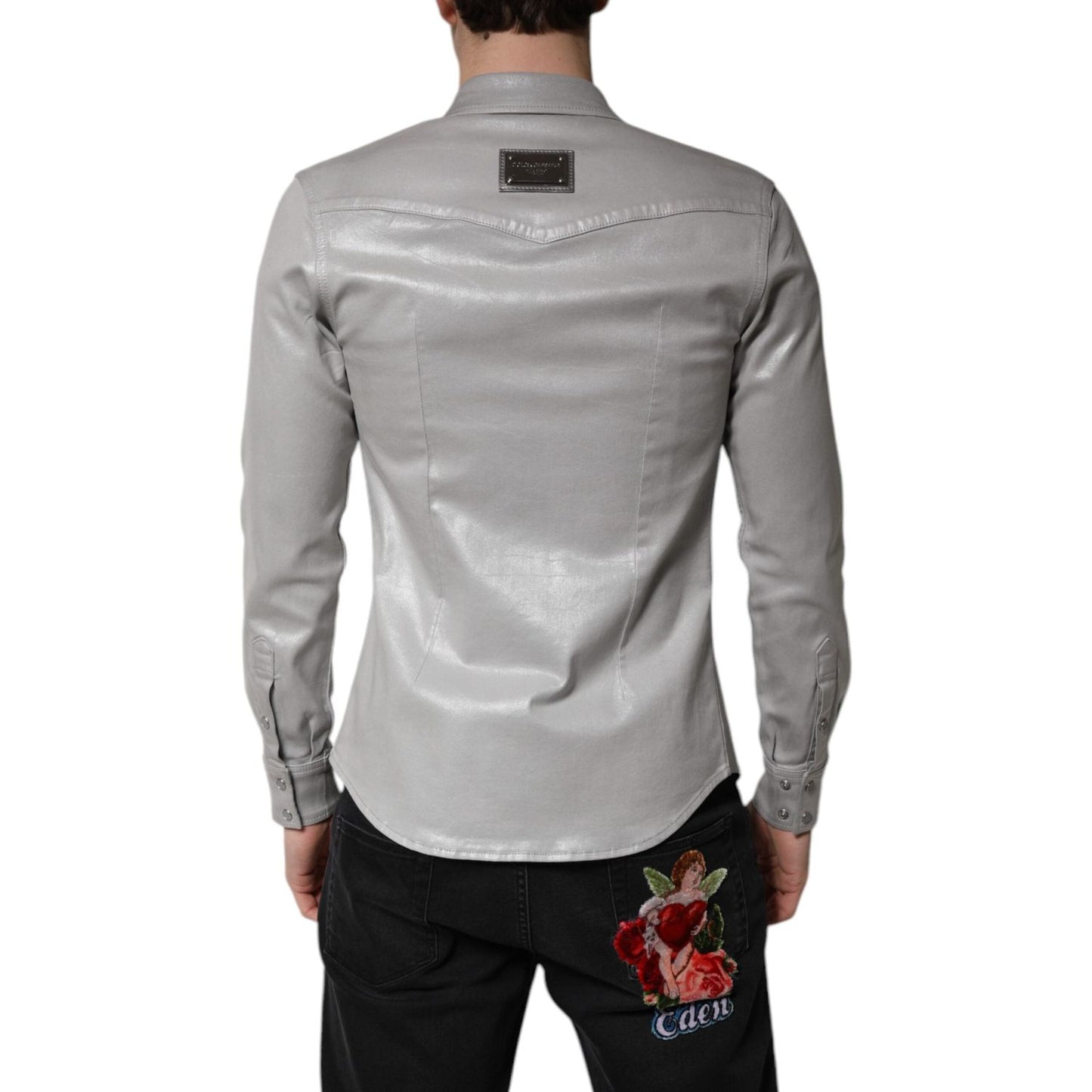 Dolce & Gabbana Metallic Gray Cotton Button Down Shirt TSH878491-42