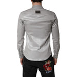 Dolce & Gabbana Metallic Gray Cotton Button Down Shirt TSH878491-42