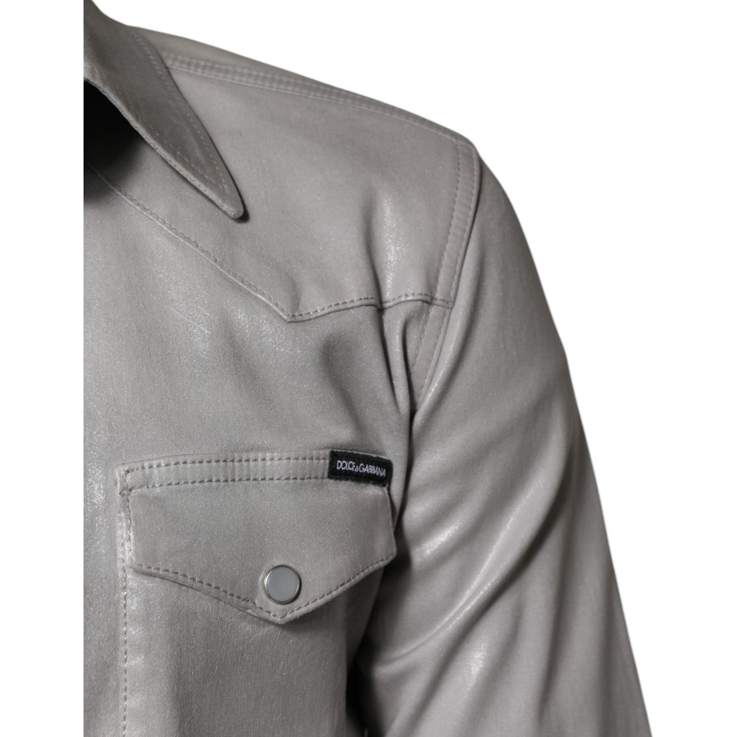 Dolce & Gabbana Metallic Gray Cotton Button Down Shirt TSH878491-42