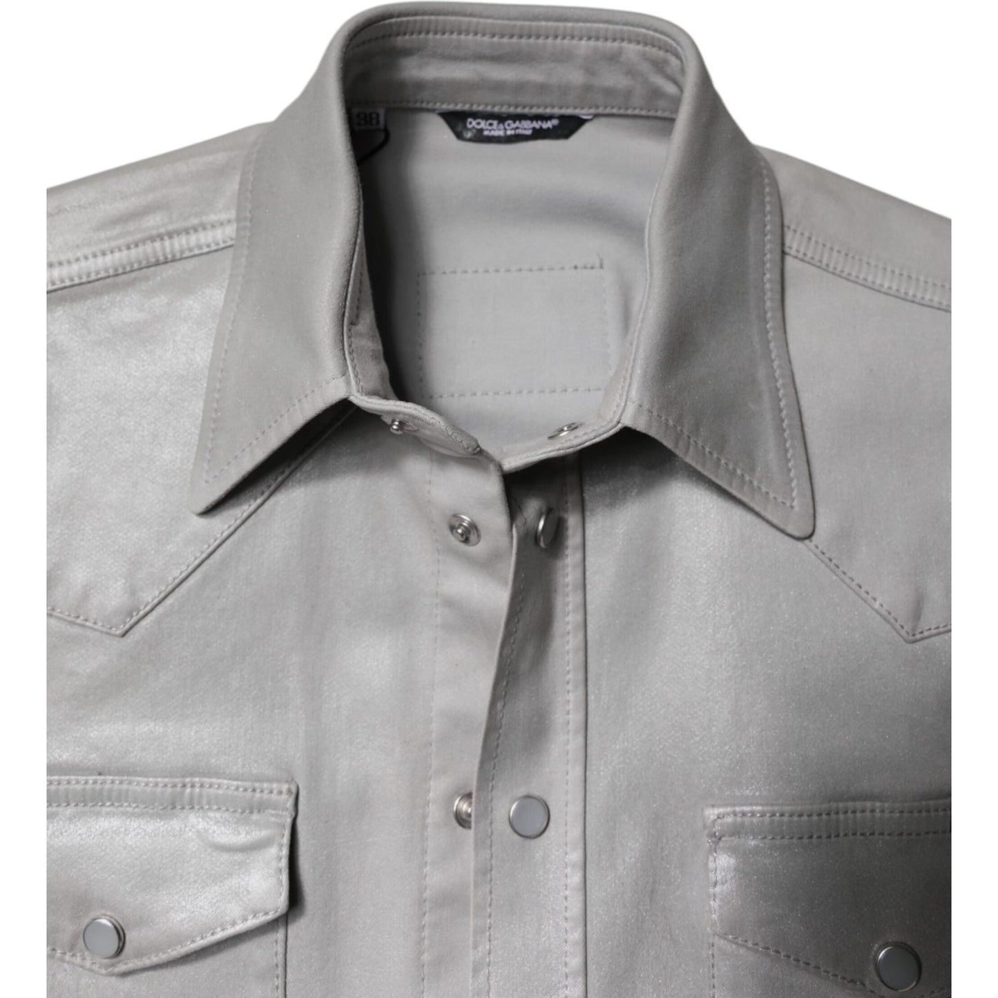 Dolce & Gabbana Metallic Gray Cotton Button Down Shirt TSH878491-42