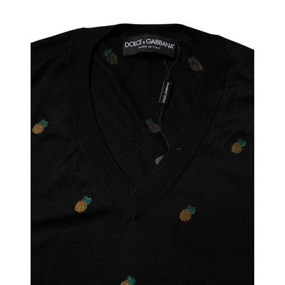 Dolce & Gabbana Black Pineapple Crew Neck Pullover Sweater