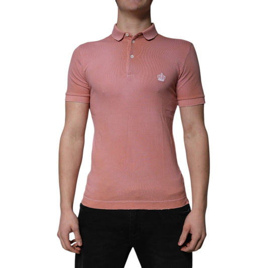 Dolce & Gabbana Pink Cotton Crown Collared Polo T-shirt