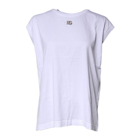 Dolce & Gabbana White Cotton Sleeveless Round Neck Tank Top