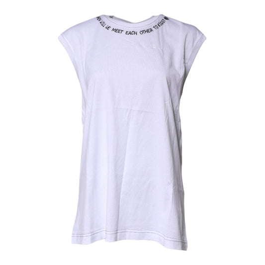 Dolce & Gabbana White Cotton Sleeveless Printed Tank T-shirt