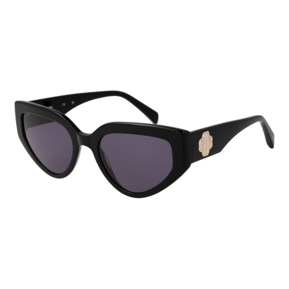 Maje Black Women Sunglass, black acetate full-rim cat eye style with grey plastic lenses, 100% UVA & UVB protection.