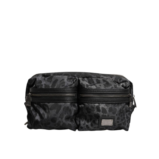 Dolce & Gabbana Black Gray Leopard DG Logo Belt Waist Fanny Pack Bag