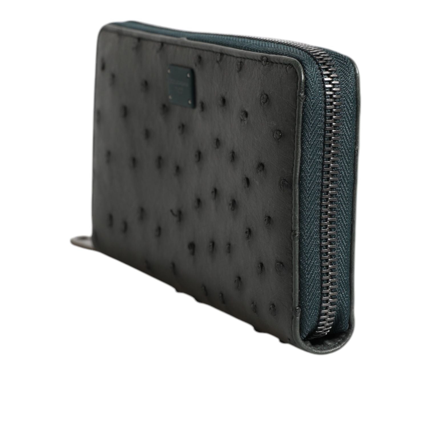 Dolce & Gabbana Green Ostrich Logo Plaque Zip Around Continental Wallet