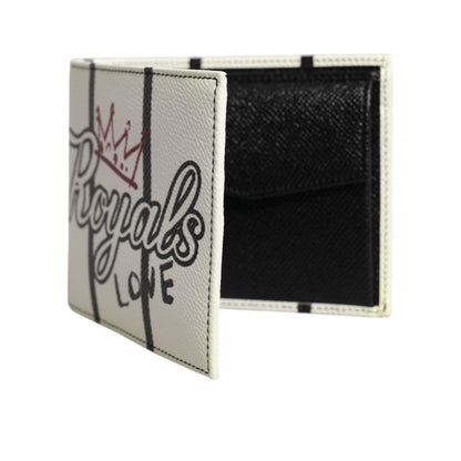 Dolce & Gabbana White Leather DG Crown Royals Bifold Card Holder Wallet