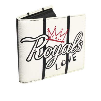 Dolce & Gabbana White Leather DG Crown Royals Bifold Card Holder Wallet