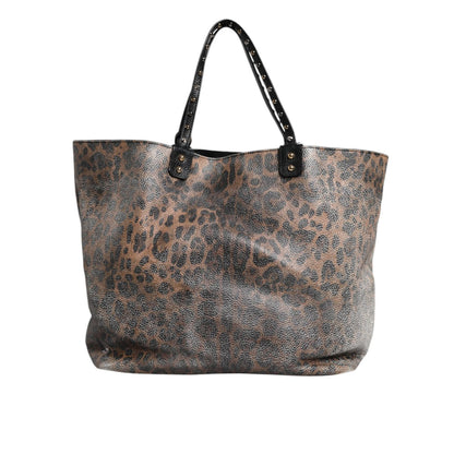Dolce & Gabbana Brown Leopard BEATRICE Leather Logo Plaque Tote Bag