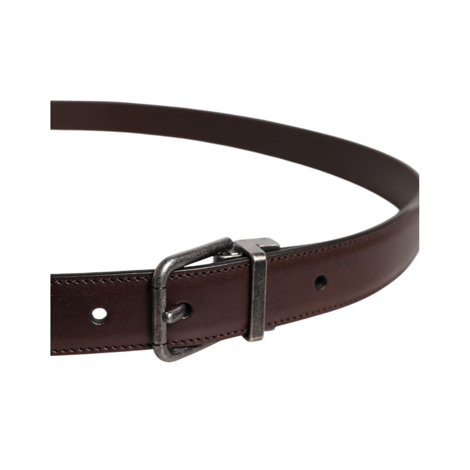 Dolce & Gabbana Brown Leather Silver Metal Buckle Belt
