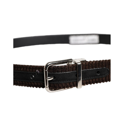 Dolce & Gabbana Brown Velvet Metal Buckle Classic Belt