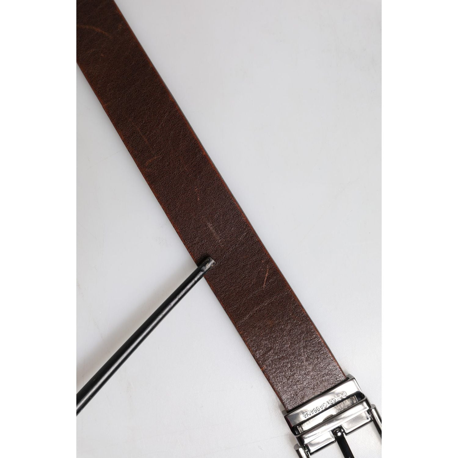 Dolce & Gabbana Brown Leather Classic Metal Logo Buckle Belt
