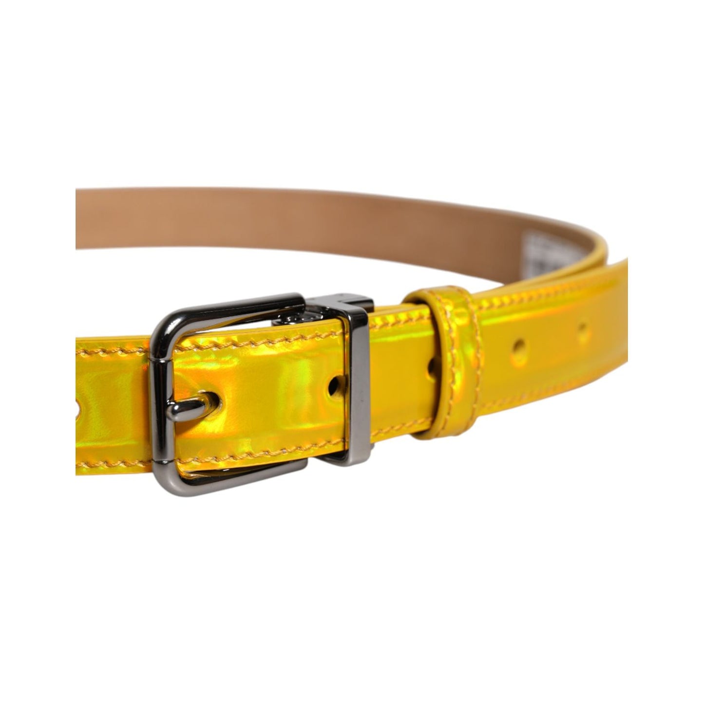 Dolce & Gabbana Metallic Yellow Leather Metal Logo Buckle Belt