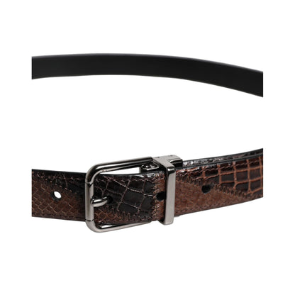 Dolce & Gabbana Brown Exotic Leather Metal Logo Buckle Belt