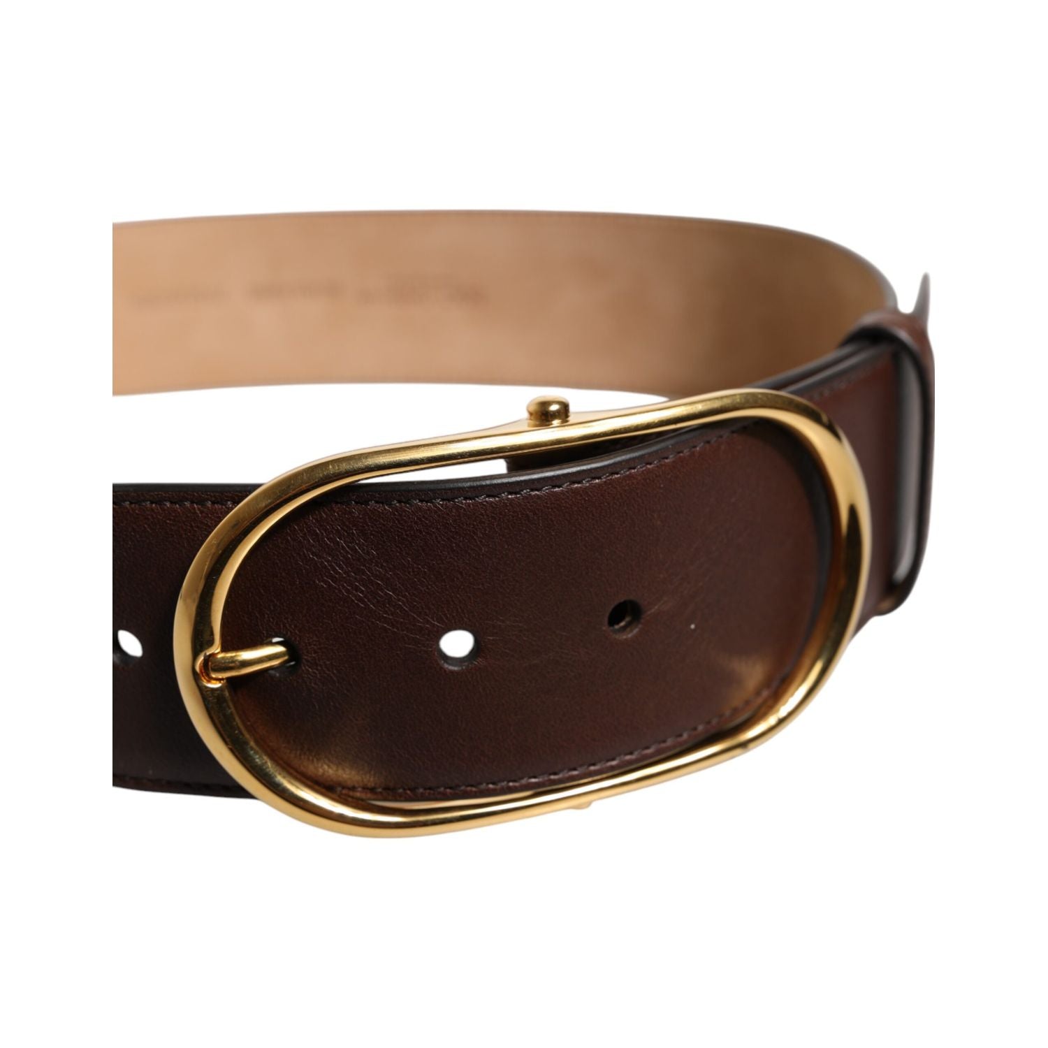 Dolce & Gabbana Brown Logo Engraved Metal Waist Buckle Belt