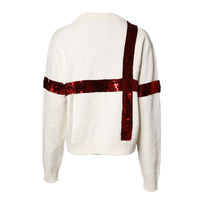 Dolce & Gabbana White Sequined Crew Neck Pullover Sweater