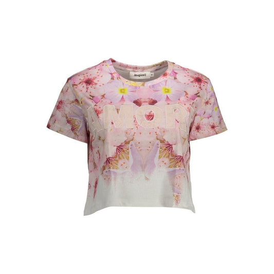 Desigual Pink Cotton Women Top Desigual Gray