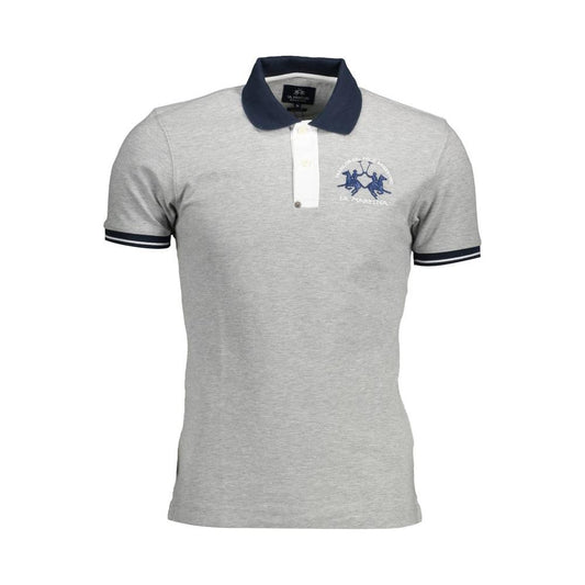 La Martina Gray Cotton Men Polo Shirt La Martina Gray