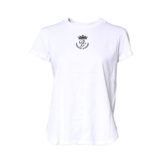 Dolce & Gabbana White Logo Crown Cotton Crew Neck T-shirt