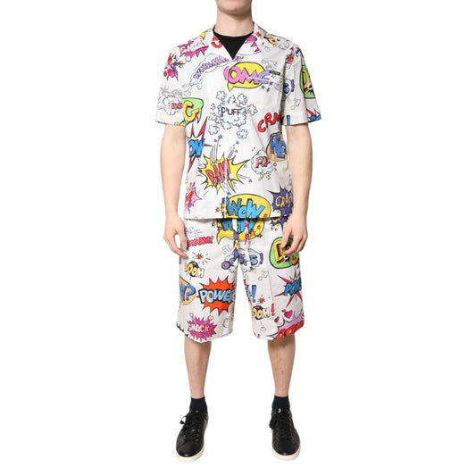 Dolce & Gabbana White Cartoon Print Cotton Men Pajama Set Sleepwear