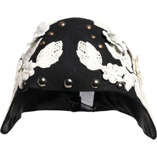 Dolce & Gabbana Black Wool White Floral Gold Leaf Cloche Hat Dolce & Gabbana Light Gray