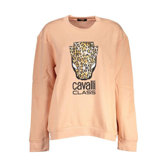 Cavalli Class Elegant Pink Fleece Crew Neck Sweater Cavalli Class Tan