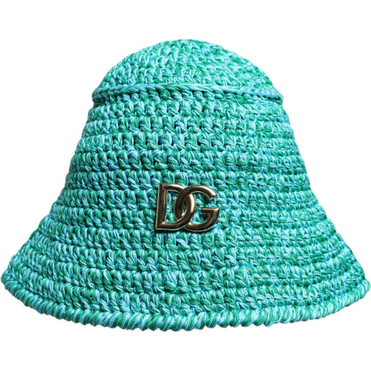 Dolce & Gabbana Green Cotton Crochet DG Logo Bucket Hat Dolce & Gabbana Medium Turquoise