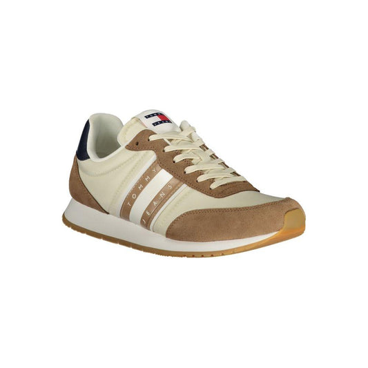 Tommy Hilfiger Beige Leather Men Sneaker Tommy Hilfiger Gray