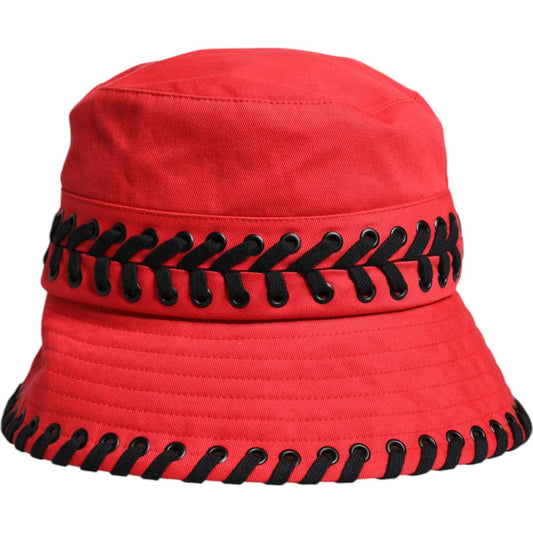 Dolce & Gabbana Red Lace Polyester Wide Brim Bucket Hat Dolce & Gabbana Firebrick