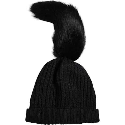 Dolce & Gabbana Black Acrylic Knitted Fur Winter Beanie Hat Dolce & Gabbana Black