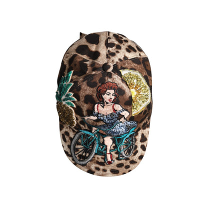 Dolce & Gabbana Brown Leopard Sequin Sicily Baseball Cap