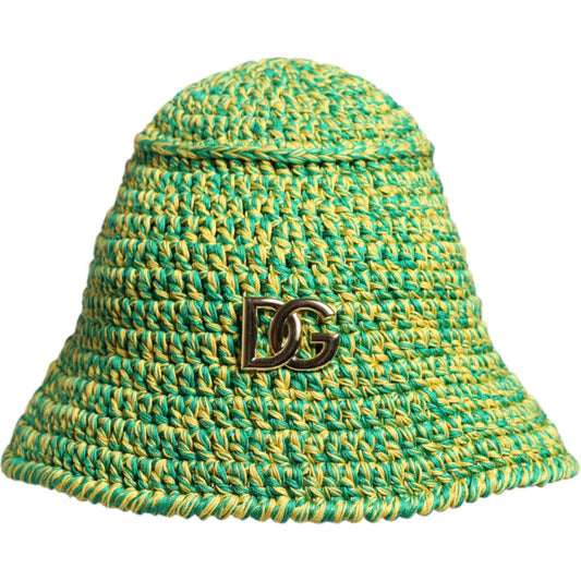 Dolce & Gabbana Green Cotton Crochet DG Logo Bucket Hat Dolce & Gabbana Sea Green