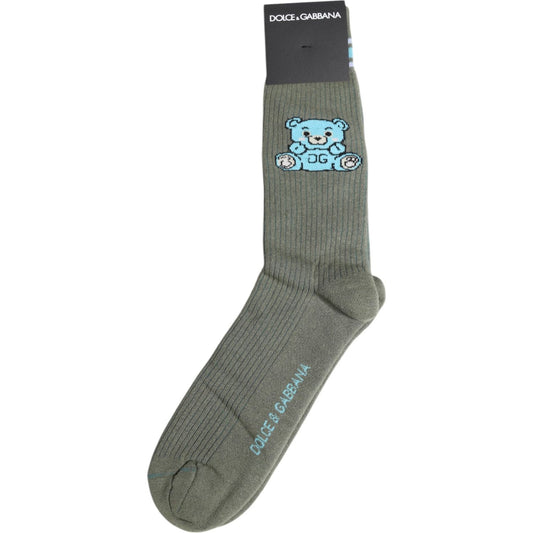 Dolce & Gabbana Gray Cotton DG Bear Mid Calf Socks Dolce & Gabbana Dim Gray
