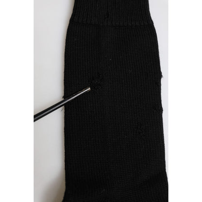Dolce & Gabbana Black Solid Stretch Mid Calf Men Socks