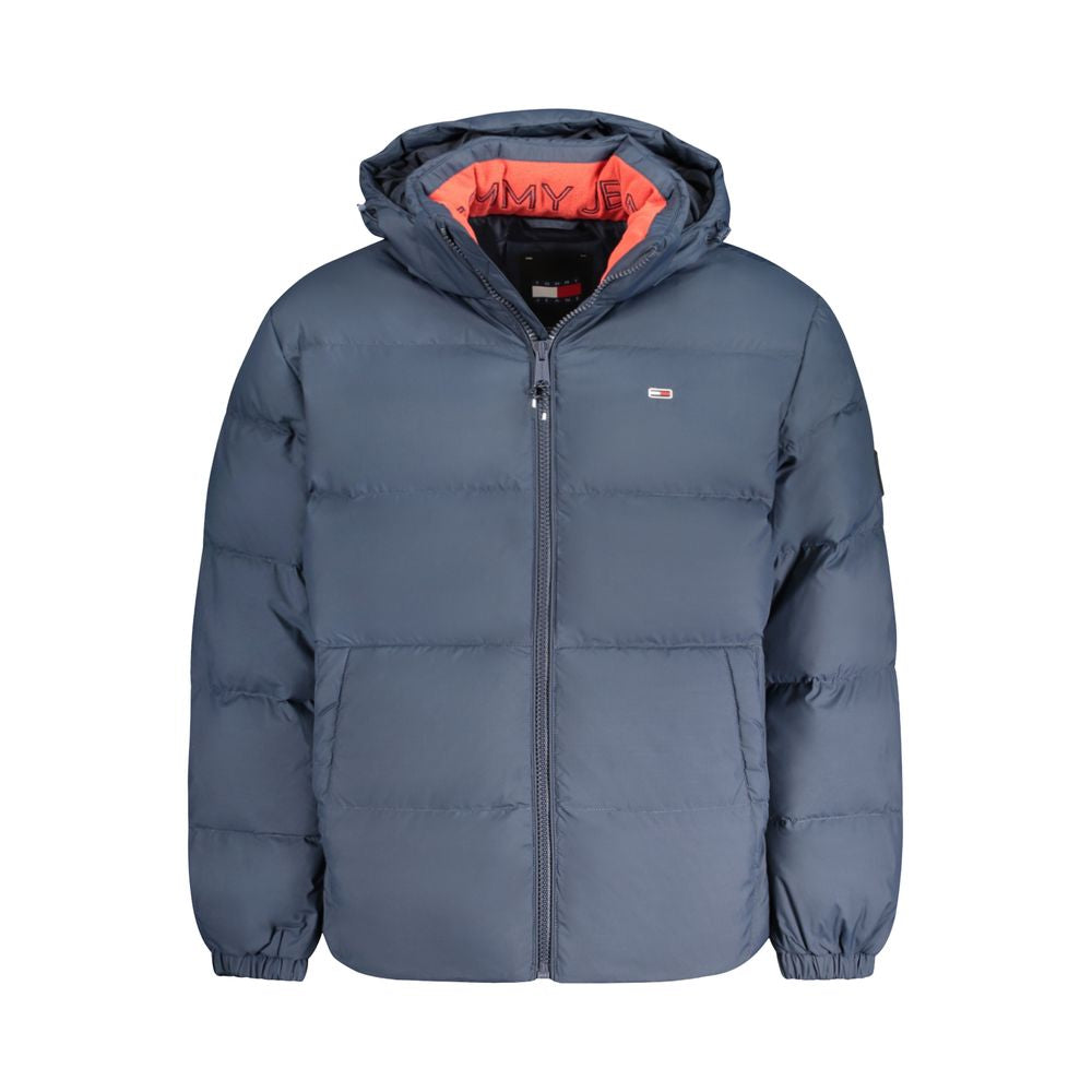 Tommy Hilfiger blue polyester men's jacket with removable hood and logo embroidery