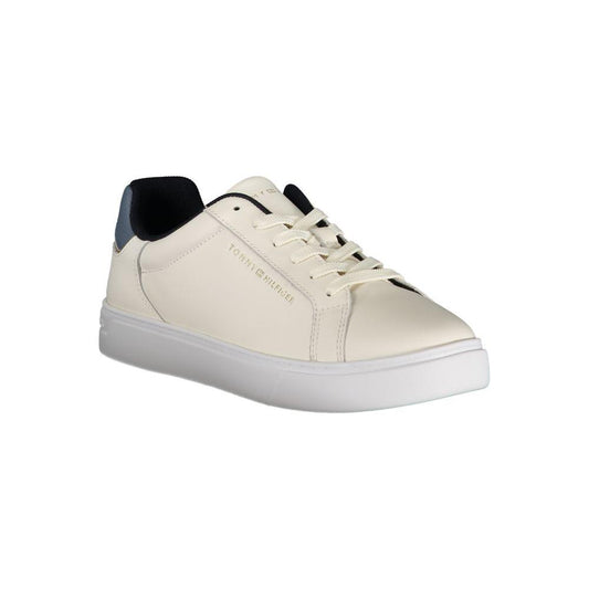 Tommy Hilfiger Beige Leather Women Sneaker Tommy Hilfiger Light Gray