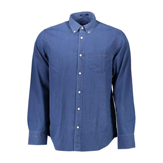 Gant Blue Cotton Men Shirt Gant Dark Slate Blue