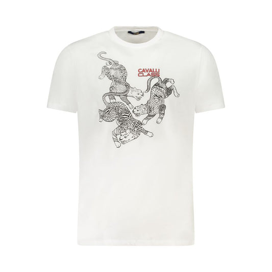 Cavalli Class White Cotton Men T-Shirt Cavalli Class Beige
