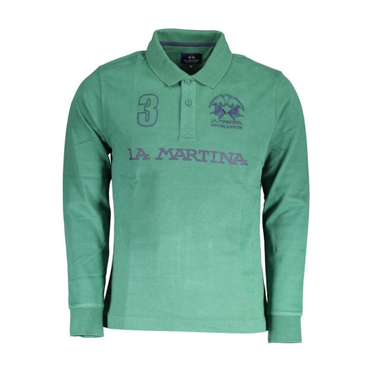 La Martina Green Cotton Men Polo Shirt La Martina Cadet Blue
